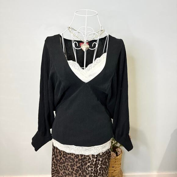 Cute vintage y2k black babydoll wrap sweater long sleeve top - Picture 6 of 6